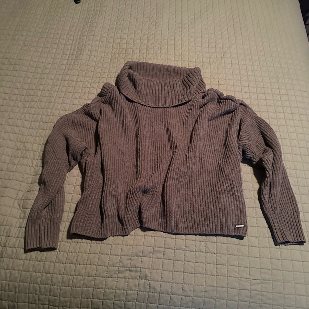 Cozy Greenish Brown Turtleneck Cropped Sweater